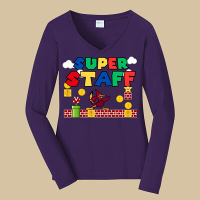 Women's Long Sleeve V Neck Tee - Super Staff Thumbnail